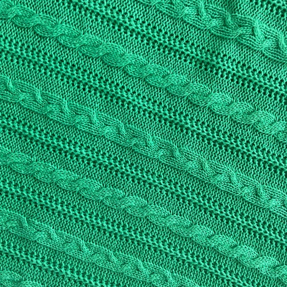 CHAPS Ralph Lauren Kelly Green Boatneck Cable Knit Sweater 3/4 Sleeve MEDIUM - Picture 5 of 9